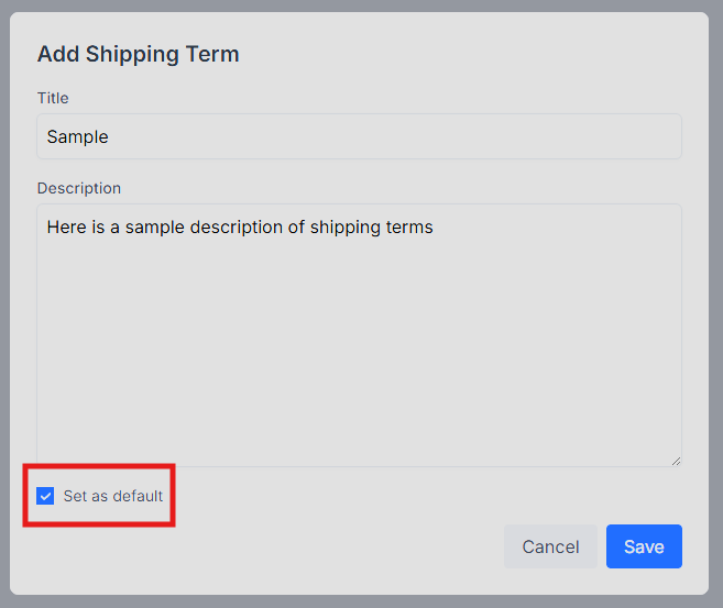 Checking that you want to make these terms your default