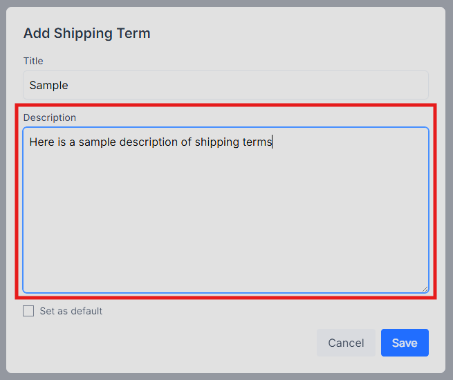 Adding a description to your shipping terms